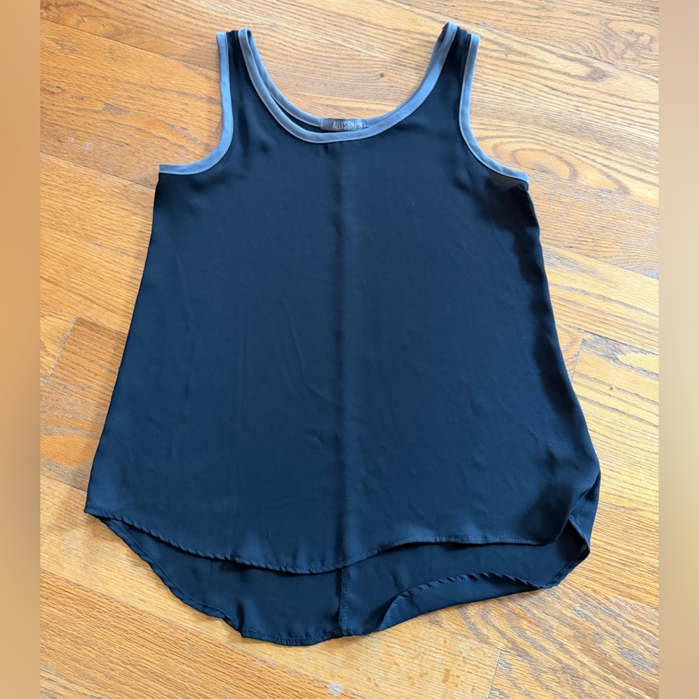 Black Polyester Sleeveless Tank Top with Gray Contrast Detail